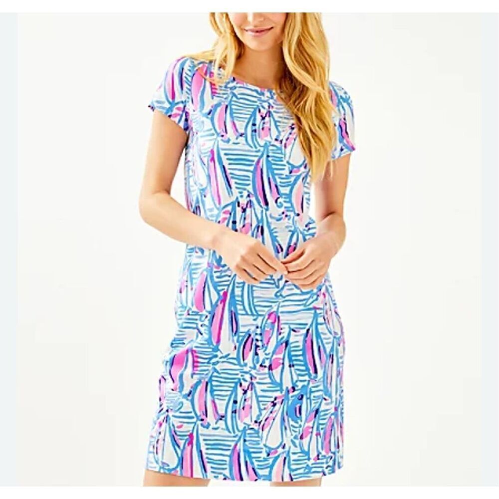 Lilly Pulitzer Marlowe Pullover TShirt Dress, XS. Sailboats preppy